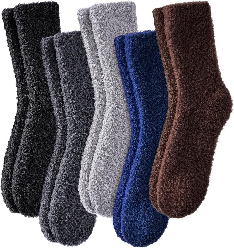 LINEMIN Mens Fuzzy Socks Cozy Fluffy Winter Warm Slipper Socks Microfiber Soft Home Sleeping Socks 5/6 Pairs - Image 1